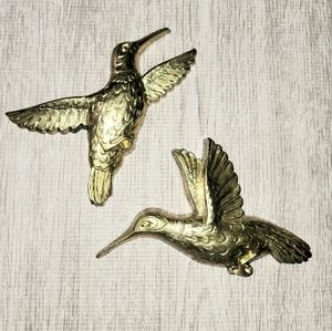Home Interiors HUMMINGBIRDS Vintage Circa 80s Homco Syroco Gold SET OF 2